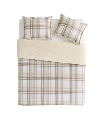 Vcny Home Plaid Brushed Flannel And Sherpa 3-pc. Comforter Set, King In Beige