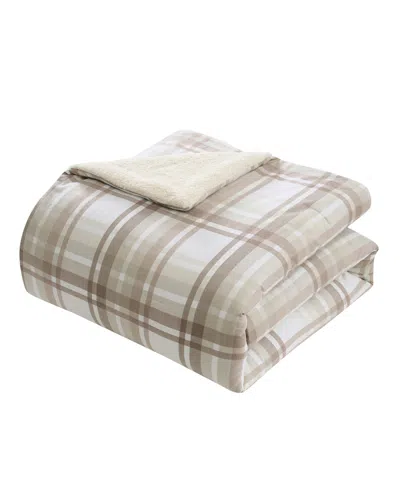 Vcny Home Plaid Brushed Flannel And Sherpa 3-pc. Comforter Set, King In Beige