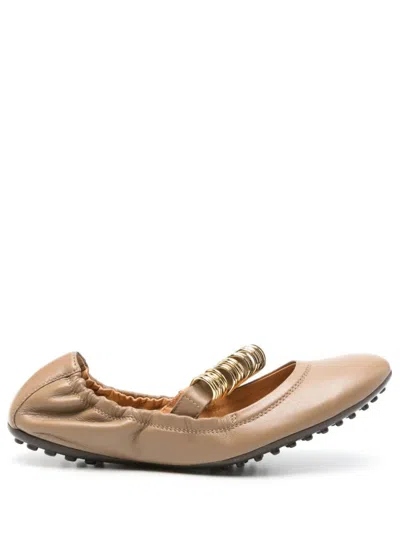 Tod's Metallic Rings Strap Nappa Leather Ballerinas In Brown