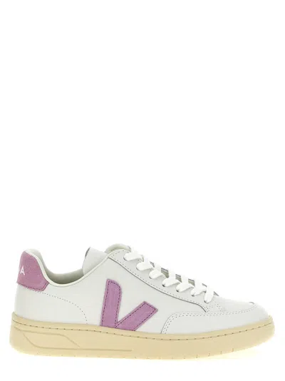 Veja V-12 Leather Sneakers White And Orchid Color In White