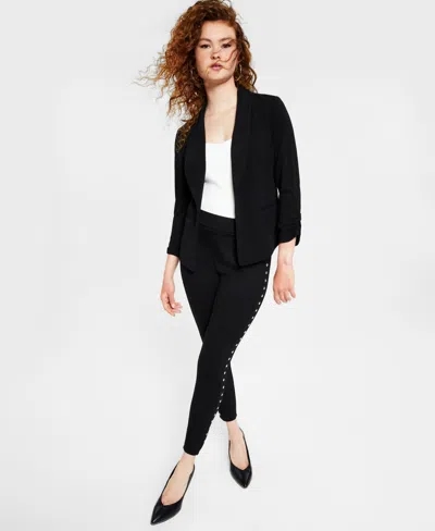Bar Iii Women's Ruched 3/4-sleeve Knit Blazer, Created For Macy's In Deep Black