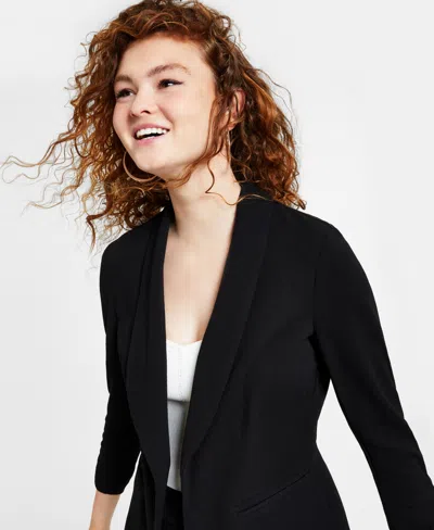 Bar Iii Women's Ruched 3/4-sleeve Knit Blazer, Created For Macy's In Deep Black