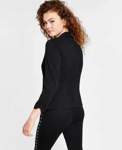 Bar Iii Women's Ruched 3/4-sleeve Knit Blazer, Created For Macy's In Deep Black
