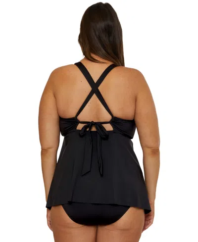 Becca Etc Plus Size Marble Canyon High Waist Bikini Bottoms In Black