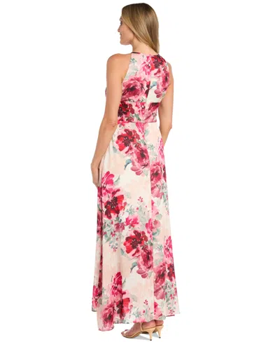 R & M Richards 3503 Long Floral A Line Print Formal Maxi Dress In Pink