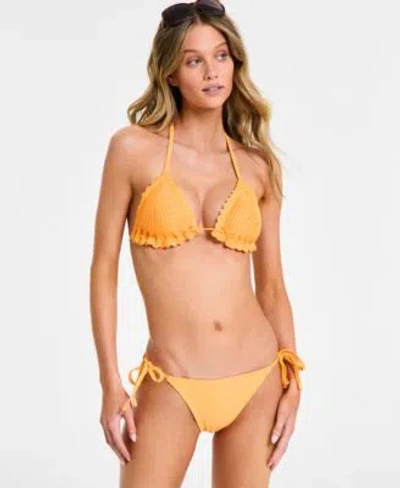 Salt + Cove Salt Cove Juniors Crochet Halter Triangle Bikini Top Side Tie Bikini Bottoms Exclusively At Macys In Orange