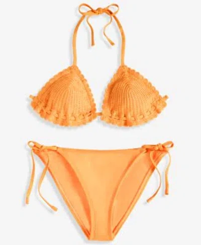Salt + Cove Salt Cove Juniors Crochet Halter Triangle Bikini Top Side Tie Bikini Bottoms Exclusively At Macys In Orange
