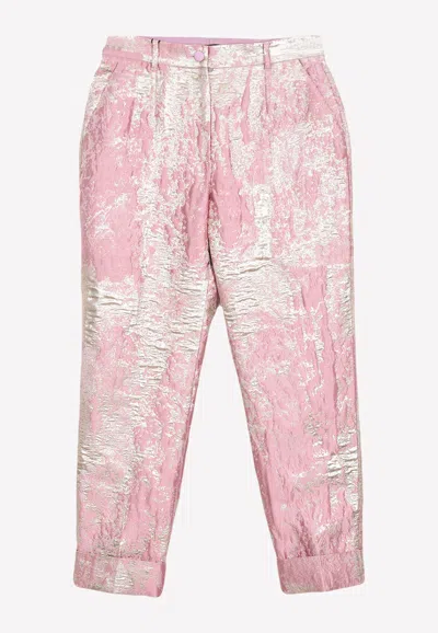 Dolce & Gabbana Jacquard Brocade Cropped Pants In Pink