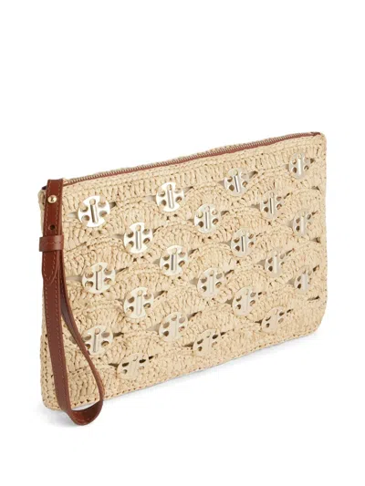 Rabanne Metallic Woven Raffia Pouch In Neutrals