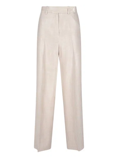 Kiton Straight Trousers With Wide Leg In Beige