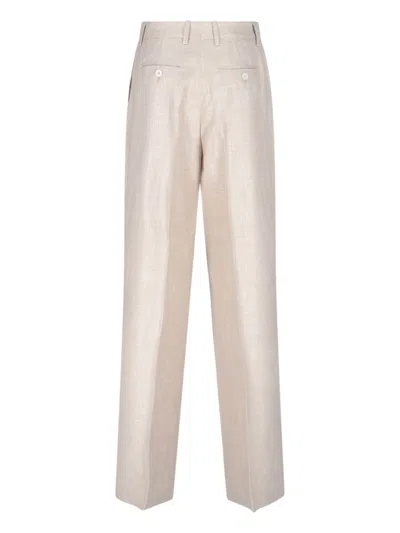 Kiton Straight Trousers With Wide Leg In Beige