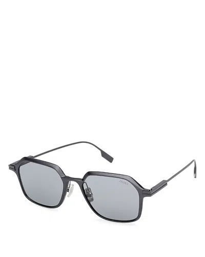 Zegna Geometric Sunglasses, 53mm In Blue/smoke