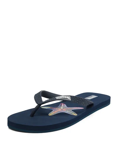 Vilebrequin Vbq Line Flip Flops In Bleu Marine