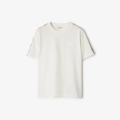 Burberry White Cotton Check Trims T-shirt In Beige