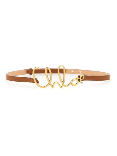 Chloé Logo Leather Belt In Buff