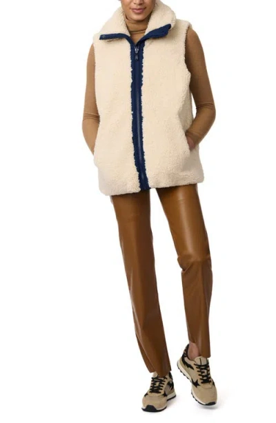 Bernardo Chevron Quilted Faux Shearling Lined Recycled Polyester Reversible Vest In Navy