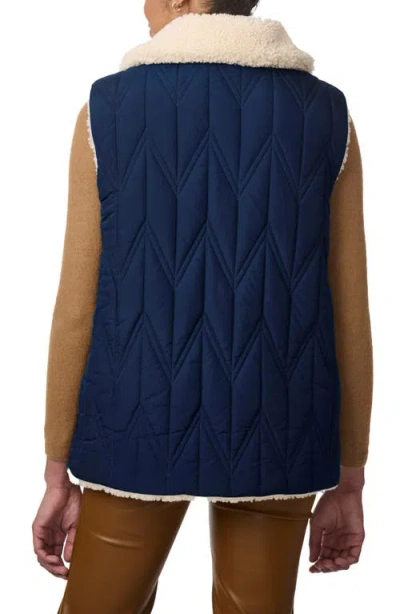 Bernardo Chevron Quilted Faux Shearling Lined Recycled Polyester Reversible Vest In Navy