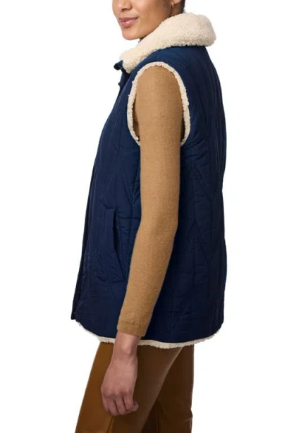 Bernardo Chevron Quilted Faux Shearling Lined Recycled Polyester Reversible Vest In Navy