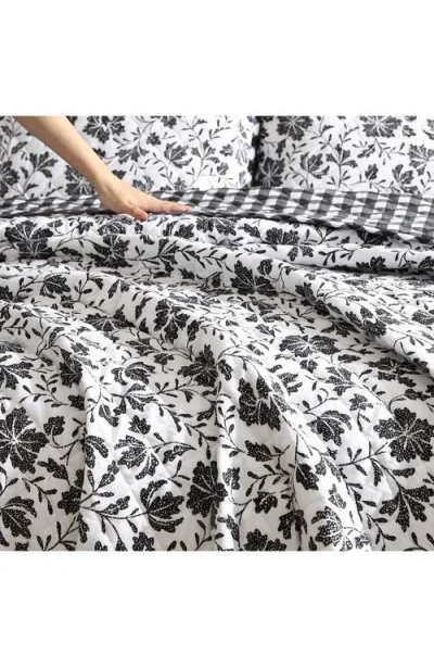 Eddie Bauer Woodblock Floral Cotton Flannel King Quilt & Sham Set In Black