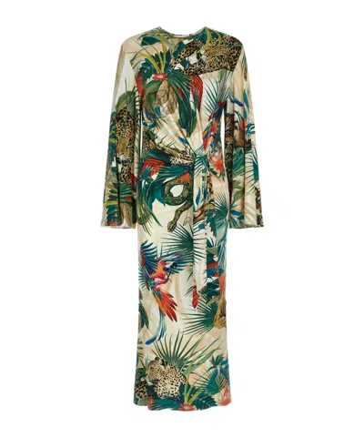 Roberto Cavalli Jungle-print Wrap Dress In Green