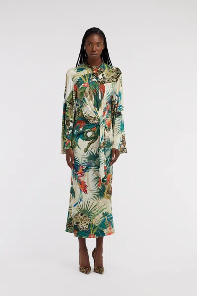 Roberto Cavalli Jungle-print Wrap Dress In Green