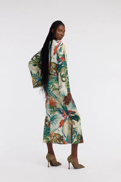 Roberto Cavalli Jungle-print Wrap Dress In Green