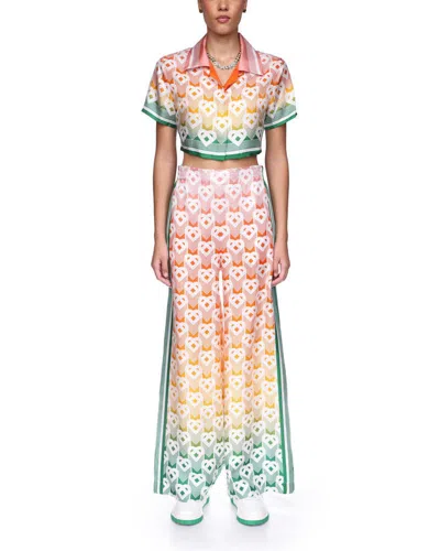 Casablanca Gradient Heart Monogram Silk Trousers In Pink