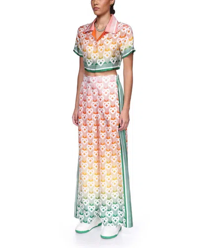 Casablanca Gradient Heart Monogram Silk Trousers In Pink