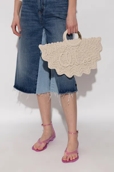 Chloé Womens Bracelet Paravent Crochet Top-handle Bag Deep Ivory