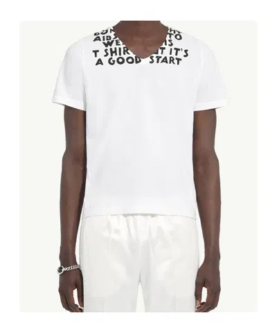 Mm6 Maison Margiela V-neck Sida Jersey In White