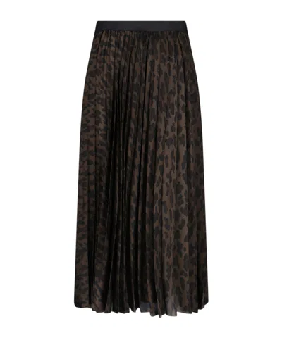 Sacai Pleated High-waisted Animal Print Midi Skirt In Black
