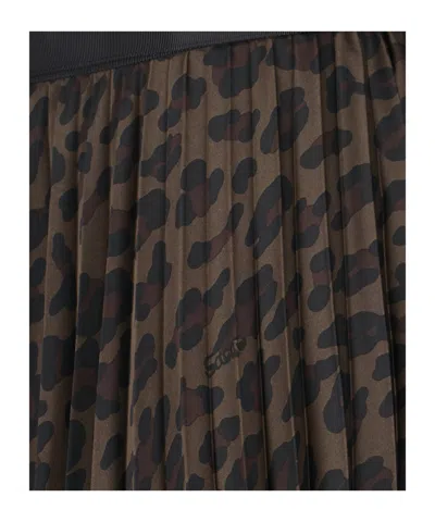 Sacai Pleated High-waisted Animal Print Midi Skirt In Black