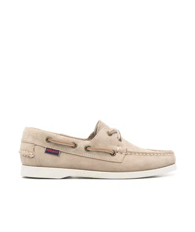 Sebago 'portland Dockside' Beige Loafers With Decorative Laces On The Sides And Contrasting Stitching In Nude