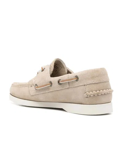 Sebago 'portland Dockside' Beige Loafers With Decorative Laces On The Sides And Contrasting Stitching In Nude