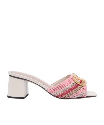 Valentino Heel Block Crochet Logo Woven Slide In White
