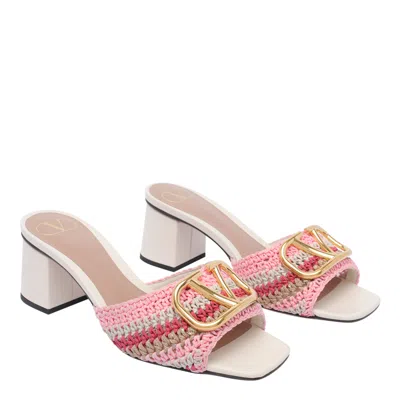 Valentino Heel Block Crochet Logo Woven Slide In White