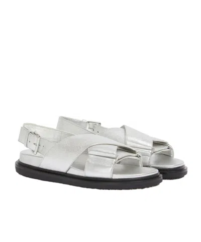 Marni Fussbett Metallic Leather Slingback Sandals In White