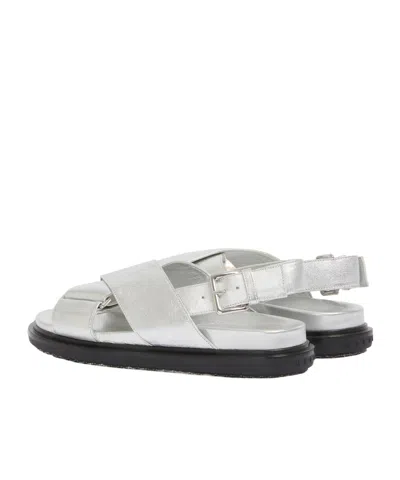 Marni Fussbett Metallic Leather Slingback Sandals In White