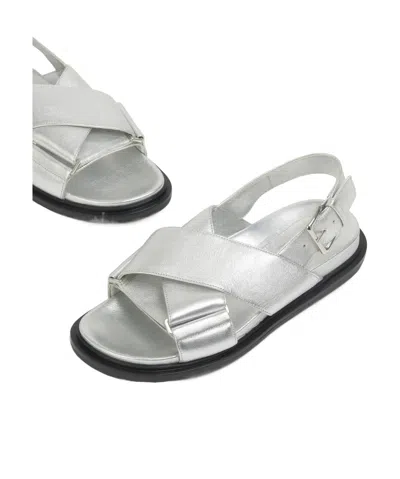 Marni Fussbett Metallic Leather Slingback Sandals In White