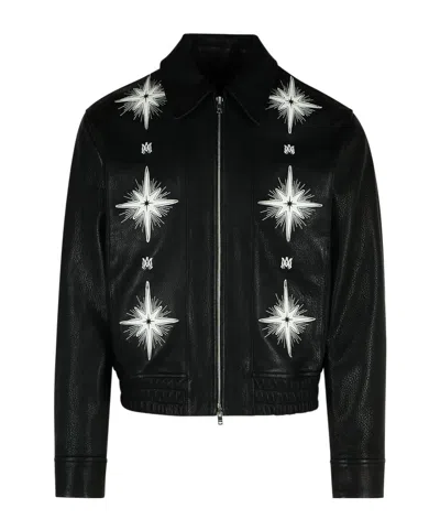 Amiri Black Leather Jacket Men In Black