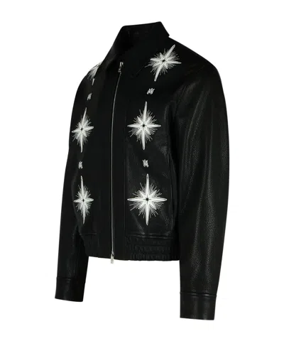 Amiri Black Leather Jacket Men In Black