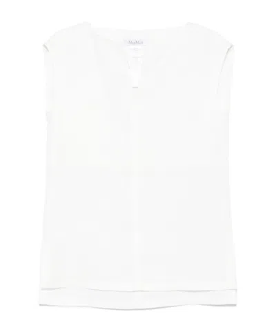 Max Mara Sleeveless Top With Cap Sleeves And Side Slits In White