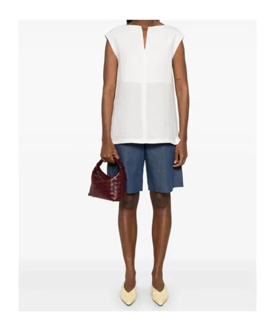 Max Mara Sleeveless Top With Cap Sleeves And Side Slits In White