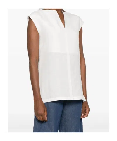 Max Mara Sleeveless Top With Cap Sleeves And Side Slits In White
