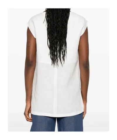 Max Mara Sleeveless Top With Cap Sleeves And Side Slits In White