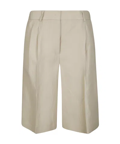 Alberto Biani Soft Linen Blend Shorts With Front Hook In Nude
