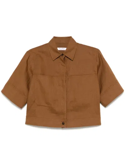 Max Mara Linen Shirt With Adjustable Side Straps In 褐色