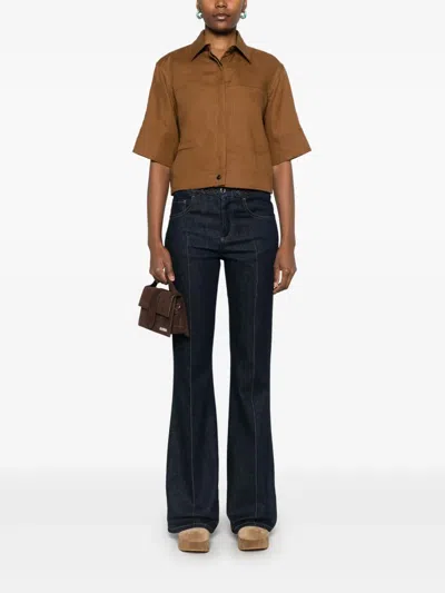 Max Mara Linen Shirt With Adjustable Side Straps In 褐色