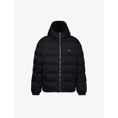 Prada Long Re-nylon Down Jacket In Black