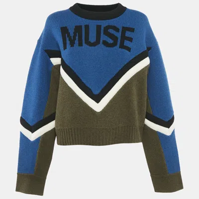 Pre-owned Zadig & Voltaire Blue/green Muse Intarsia Rib Knit Sweater L